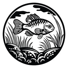 Fishing logo. Bass fish club emblem. Fishing theme vector illustration. Isolated on white Background	
