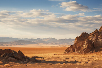 A remote, barren, desolate land of rugged rocks and isolated sand dunes.
