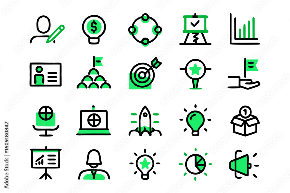 Poster comprehensive collection of customizable business strategy icons for presentations and digital proje