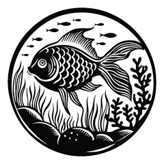 Fishing logo. Bass fish club emblem. Fishing theme vector illustration. Isolated on white Background	
