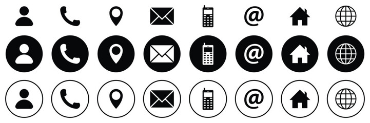 Set of Web icon. Contact information, Contact us symbol.