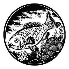 Fishing logo. Bass fish club emblem. Fishing theme vector illustration. Isolated on white Background	

