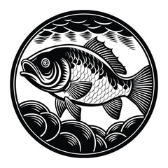 Fishing logo. Bass fish club emblem. Fishing theme vector illustration. Isolated on white Background	
