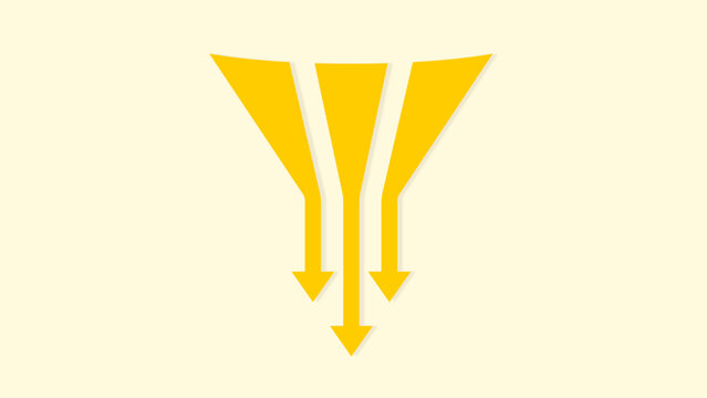 Three yellow arrows point downward, forming a funnel-like shape on a light background