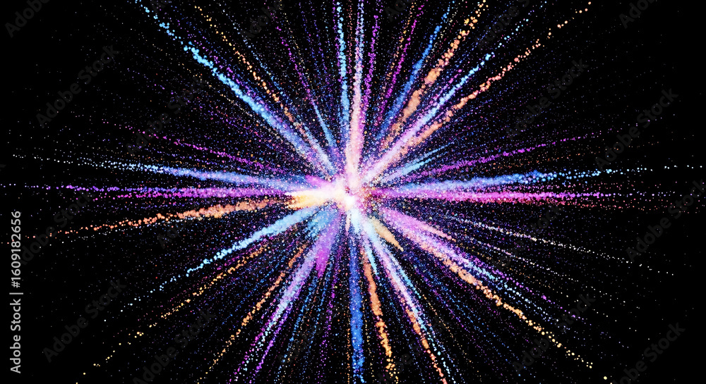 Aufkleber abstract explosion of colorful particles radiating outwards on a dark black background design effect