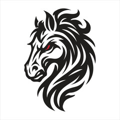 Bold Tribal Horse Head Tattoo Design with Flowing Mane in Black Ink Style