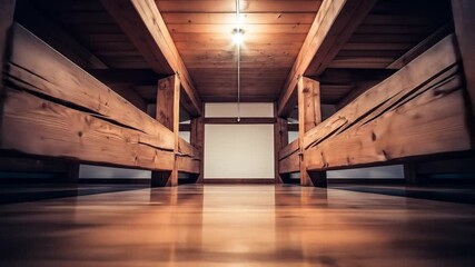 Empty Wooden Attic Room with Bunk Beds