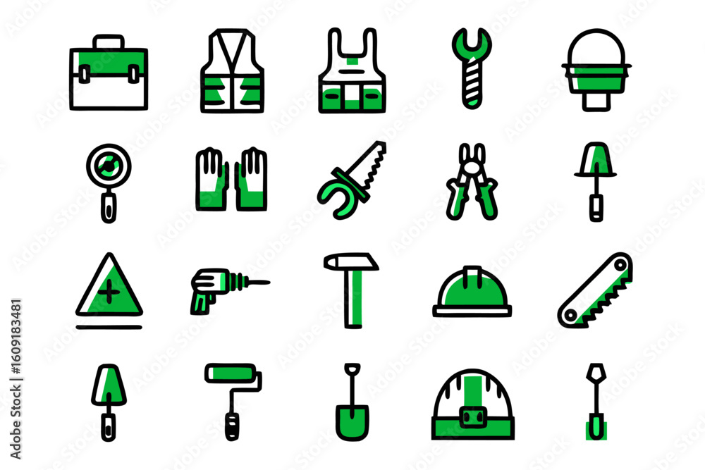 Poster a comprehensive collection of clean and modern line art icons representing various carpentry tools a
