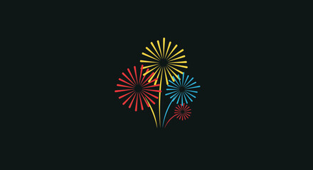 Vibrant stylized fireworks exploding upward in celebration for festive designs and event promotions