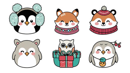 Fototapeta premium Cute Winter Animals Collection