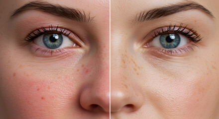 Close-up of Rosacea Skin Before and After Treatment Shows Significant Improvement in Redness Reduction and Enhanced