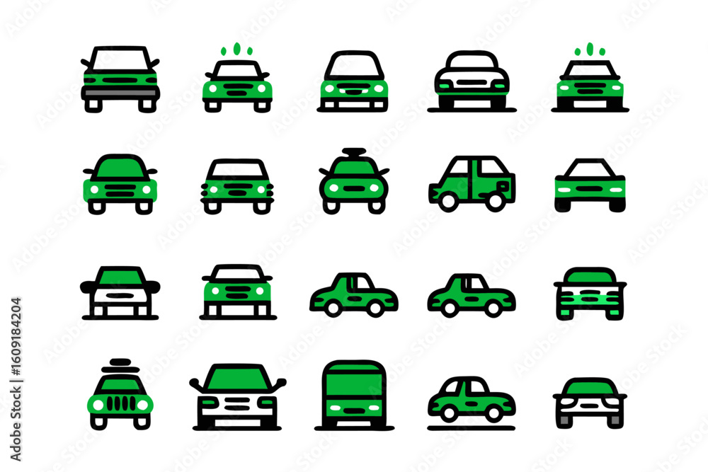 Poster a comprehensive collection of editable line icons representing various cars vehicles and automobiles