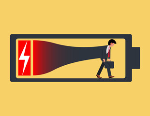 Need to charge energy power. Businessman are exhausted at work and have insufficient power