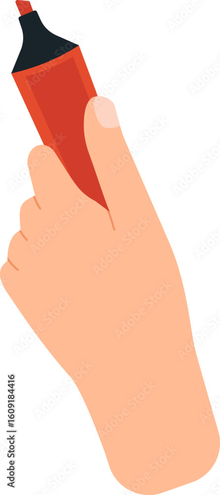 Poster close up of a hand firmly grasping a red marker, ready to underline or emphasize key points in a doc