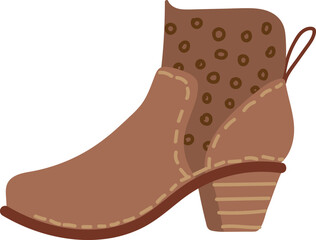 Brown leather ankle boot featuring intricate decorative stitching and a stylish patterned insert, embodying contemporary footwear trends for fashionable autumn and winter wardrobes