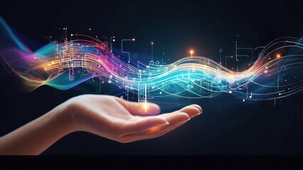 Hand holding digital wave
