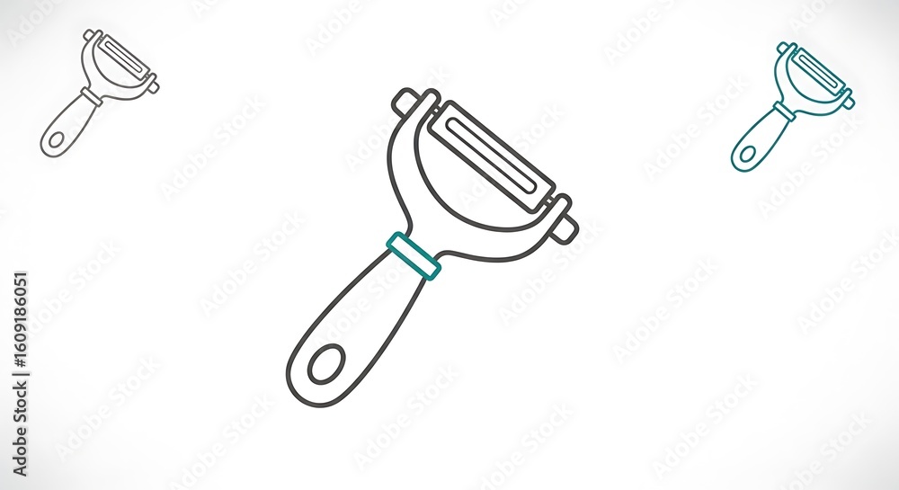 Aufkleber a white background showing three peelers in different colors and positions in a simple line drawing 