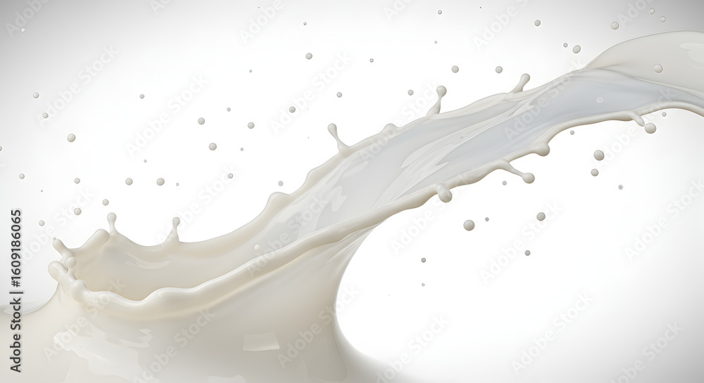 Poster dynamic milk splash highlighting fluidity and purity on white background capturing motion and freshn