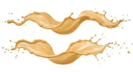 Dynamic Beige Liquid Splashes in Spiral Formation on White Backdrop for Creative Abstract Fluid Motion and Artistic