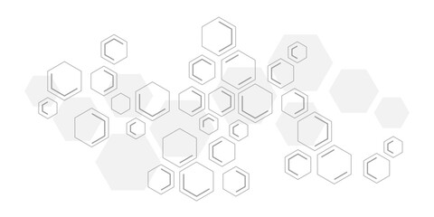 Minimalist abstract background featuring overlapping hexagons in soft gray tones on white. Ideal for tech, science, or medical themes—modern, clean, and geometric design aesthetics.
