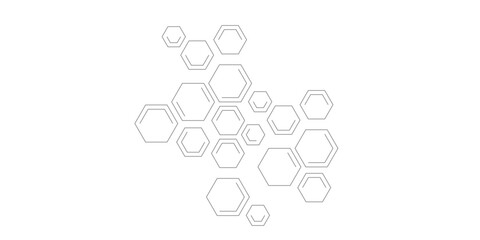 Minimalist abstract background featuring overlapping hexagons in soft gray tones on white. Ideal for tech, science, or medical themes—modern, clean, and geometric design aesthetics.