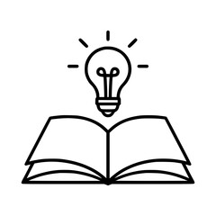 Open Book with Light Bulb Icon Linear Style, Editable Stroke Vector