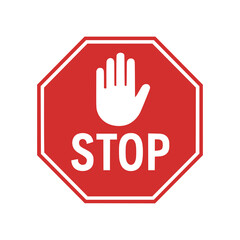 Red Hand Stop Sign Single Palm Warning Icon Vector