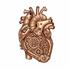 mechanical heart made of intricate, glowing clockwork gears and cogs