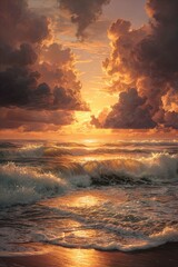 Fototapeta premium Dramatic sunrise over turbulent ocean