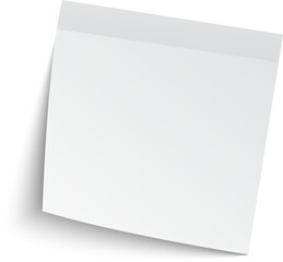 Blank white sticky note casting a soft shadow on a pristine white background, creating ample copy space for messages, reminders, or notes in various contexts