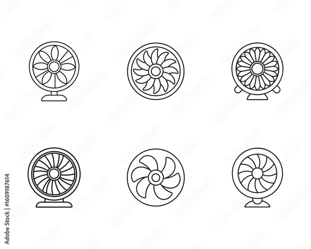Poster collection of minimalist fan icons for design projects line art fan illustrations for web and print 