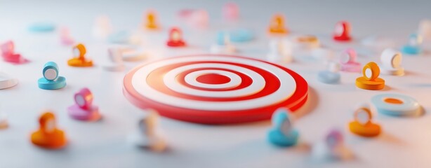 The vibrant target surrounded by diverse icons representing collaboration and focus.