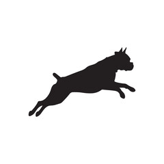 Boxer dog jumping silhouette vector flat illustration design