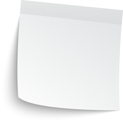 White sticky note featuring a curled corner, casting a soft shadow on a clean white background, providing an ideal space for text or creative design elements