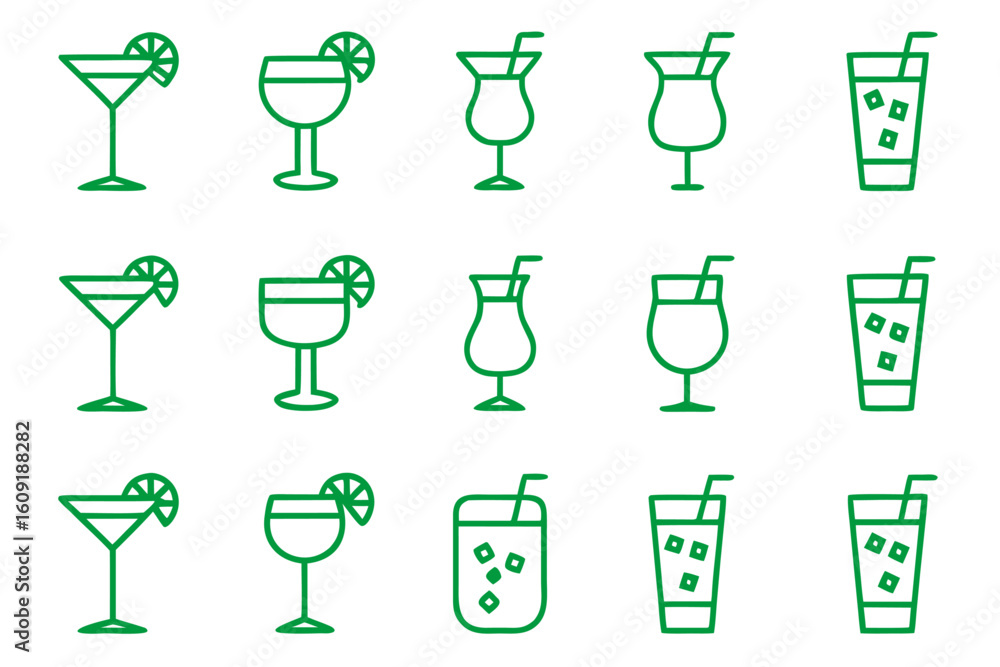 Poster stylish line art representation of various refreshing beverages perfect for menus or digital applica