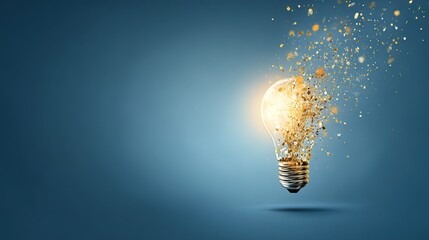 Blue Gradient Abstract Bulb Concept, Gold Particle Matrix for Strategic Innovation