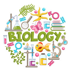 Biology. Science icons set. Isolated on white background. Vector illustration.