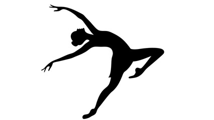 Silhouette of a dancer in a dynamic pose with arms extended and one leg raised in an elegant movement