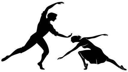 Silhouette illustration of a male and female dancer in dynamic poses against a white background