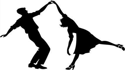 Silhouette of a man and woman dancing together with arms raised in a dynamic and energetic pose