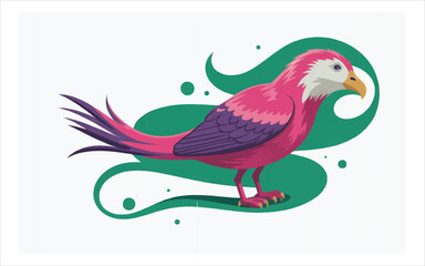 Obraz premium Pink purple bird with green swirls vector
