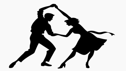 Silhouette of a man and woman dancing in a vintage style with a white background in black color