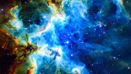 Obraz premium Celestial symphony of nebula clouds and distant stars in radiant colorscape