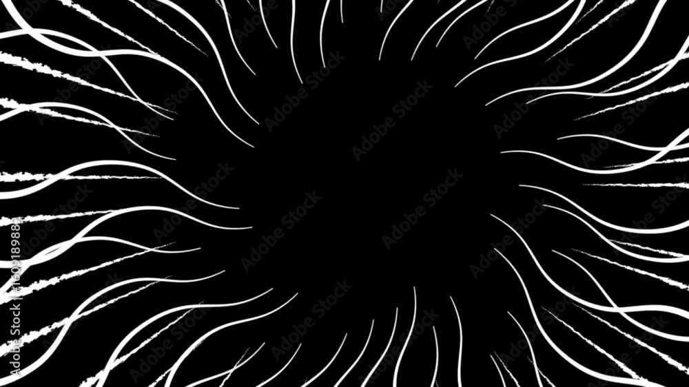 Poster white zig-zag line loop animation on black background, motion element for video backdrop