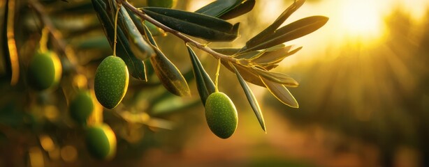 The Olive Tree Branch Glowing in Morning Sunlight