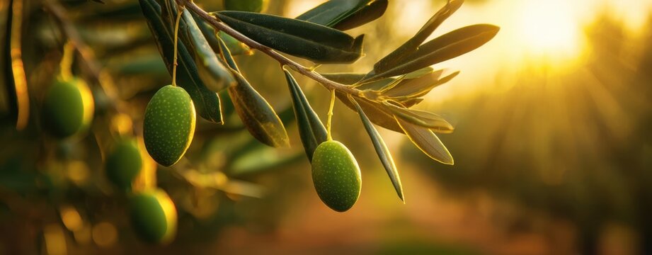 The Olive Tree Branch Glowing in Morning Sunlight
