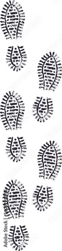 Aufkleber dark footprints creating a path that leads upward on a stark white background, symbolizing a journey