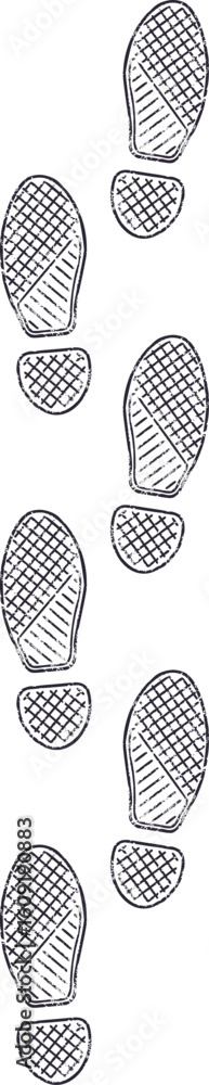 Aufkleber sketch drawing depicting shoe footprints walking forward, creating a distinct path on a clean white 