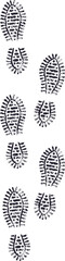 Dark footprints creating a path that leads upward on a stark white background, symbolizing a journey of exploration and progress toward new adventures and discoveries