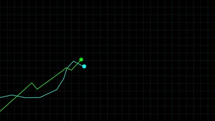 Market Recovery Concept successful growth trend Green line graph going u pfinancial data and diagrams. Courbes sur repère noir 1, Animation of financial data processing over black background - Powered by Adobe